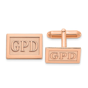 Rose plated rectangle cuff links with raised GPD initials