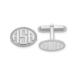 Custom Monogram Cufflinks for Men  Sterling Silver, Gold, or Rose Plated | Personalized Oval Initials with Rope Border | Handmade Gift