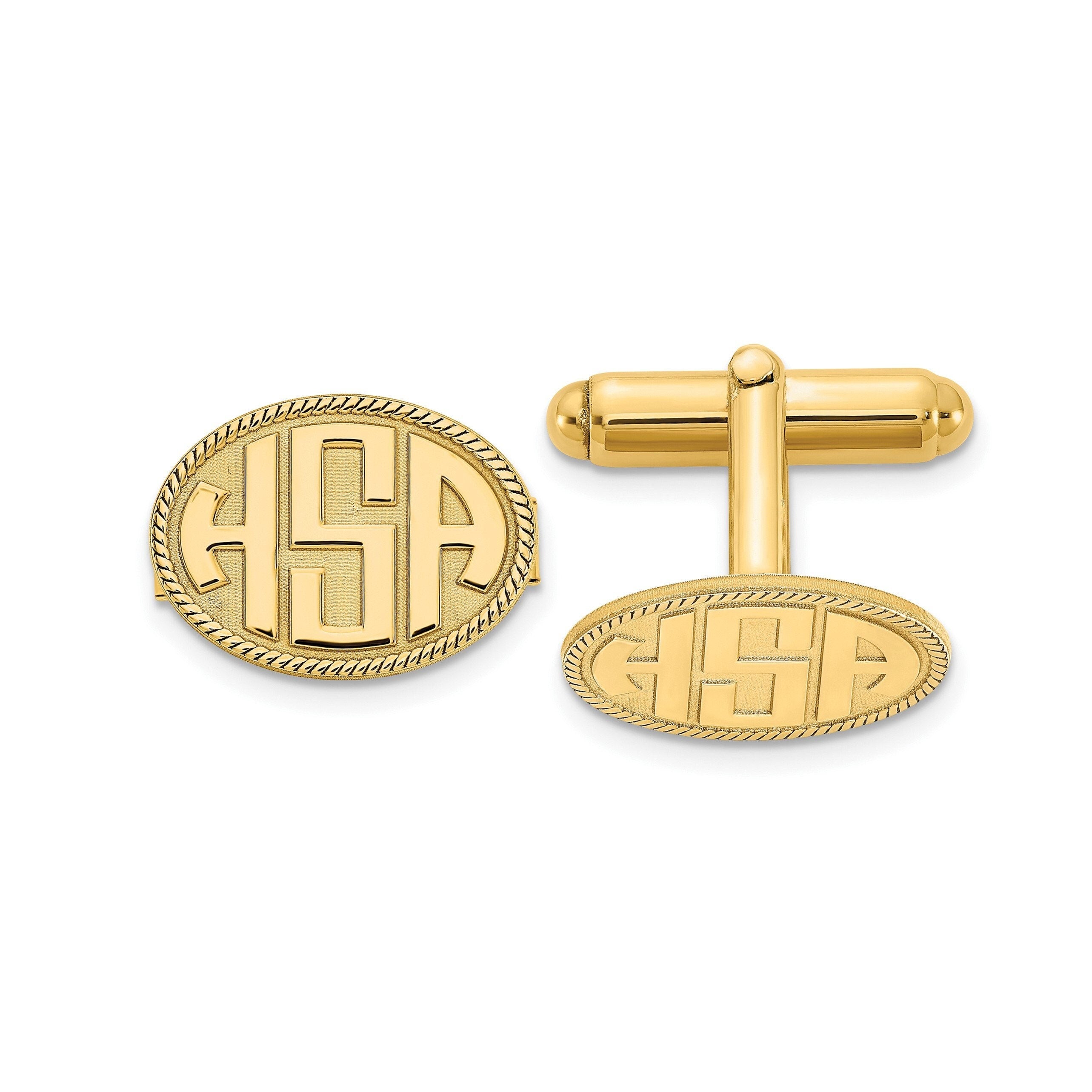 Custom Monogram Cufflinks for Men  Sterling Silver, Gold, or Rose Plated | Personalized Oval Initials with Rope Border | Handmade Gift