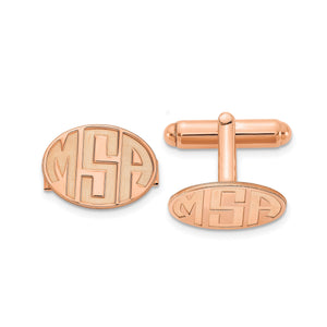 Rose plated oval monogram cuff links with recessed MSA initials