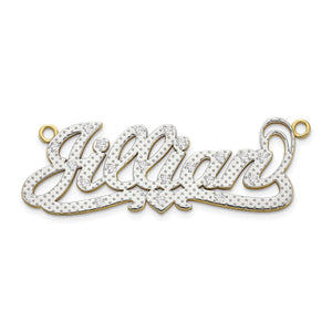 Two tone 3D diamond Jillian nameplate pendant on a white background