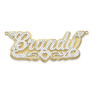 3D double layer name plate in yellow gold script over a white diamond layer