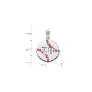 Sterling silver baseball number pendant next to a ruler for scale