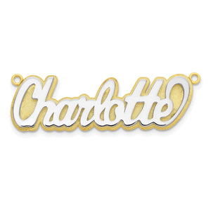 Two-tone 3D nameplate reading Charlotte, white script on a yellow gold backing