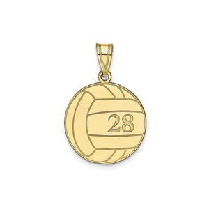 Yellow gold volleyball pendant with number 28