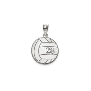 Small sterling silver volleyball pendant with number 28