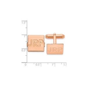 Rose square monogram cuff links on a ruler, about 0.6 inch across