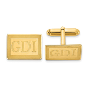 Yellow gold rectangle cuff links with initials GDI on a satin face