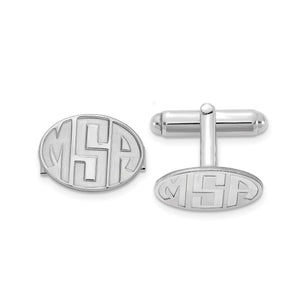 Sterling silver oval monogram cuff links with recessed MSA initials