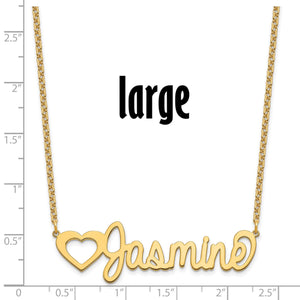 Size chart for the large image and name necklace with a heart and Jasmine, about 2.25 inches wide