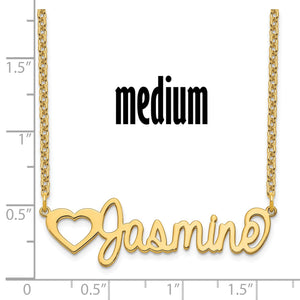Size chart for the medium image and name necklace with a heart and Jasmine, about 1.75 inches wide