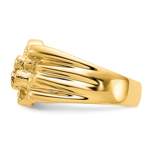 Side view of the gold nugget ring showing the grooved shoulder