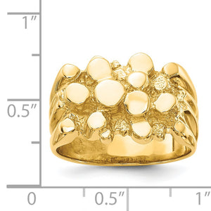 Gold nugget ring on a size chart