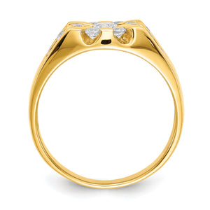 Profile view of the men's gold diamond ring showing the tapered band