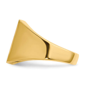 Side profile of the men's gold signet ring showing the tapered band