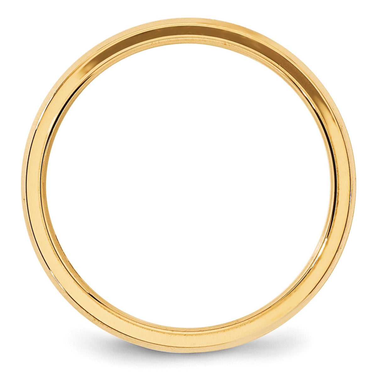 Yellow gold band seen straight on, showing its round profile