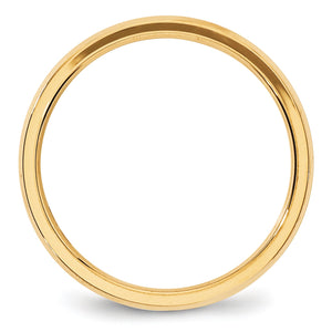 Yellow gold band seen straight on, showing its round profile