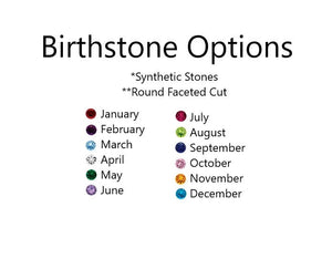 Birthstone color chart for January through December, synthetic round faceted stones