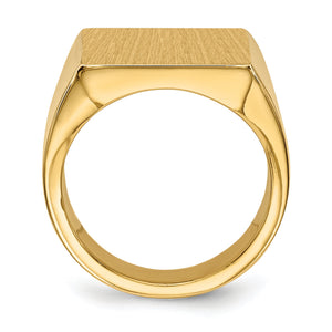 Front view through the band of the 14k gold signet ring showing the thick polished shank