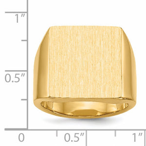 14k gold men's signet ring beside a ruler showing the face is about 0.6 inch