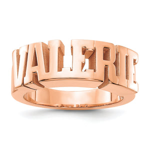 Rose gold custom name ring with bold block letter name band
