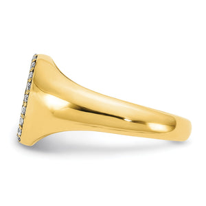 Side view of the yellow gold diamond initial signet ring showing the tapered band