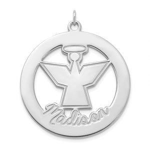 Sterling silver angel name pendant with a halo and cursive name