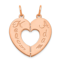 Personalized Solid 10k Gold, 14k Gold, or .925 Sterling Silver 2 (two) Name Breakable Heart Charm Pendant - Yellow, White, Rose (Pink)