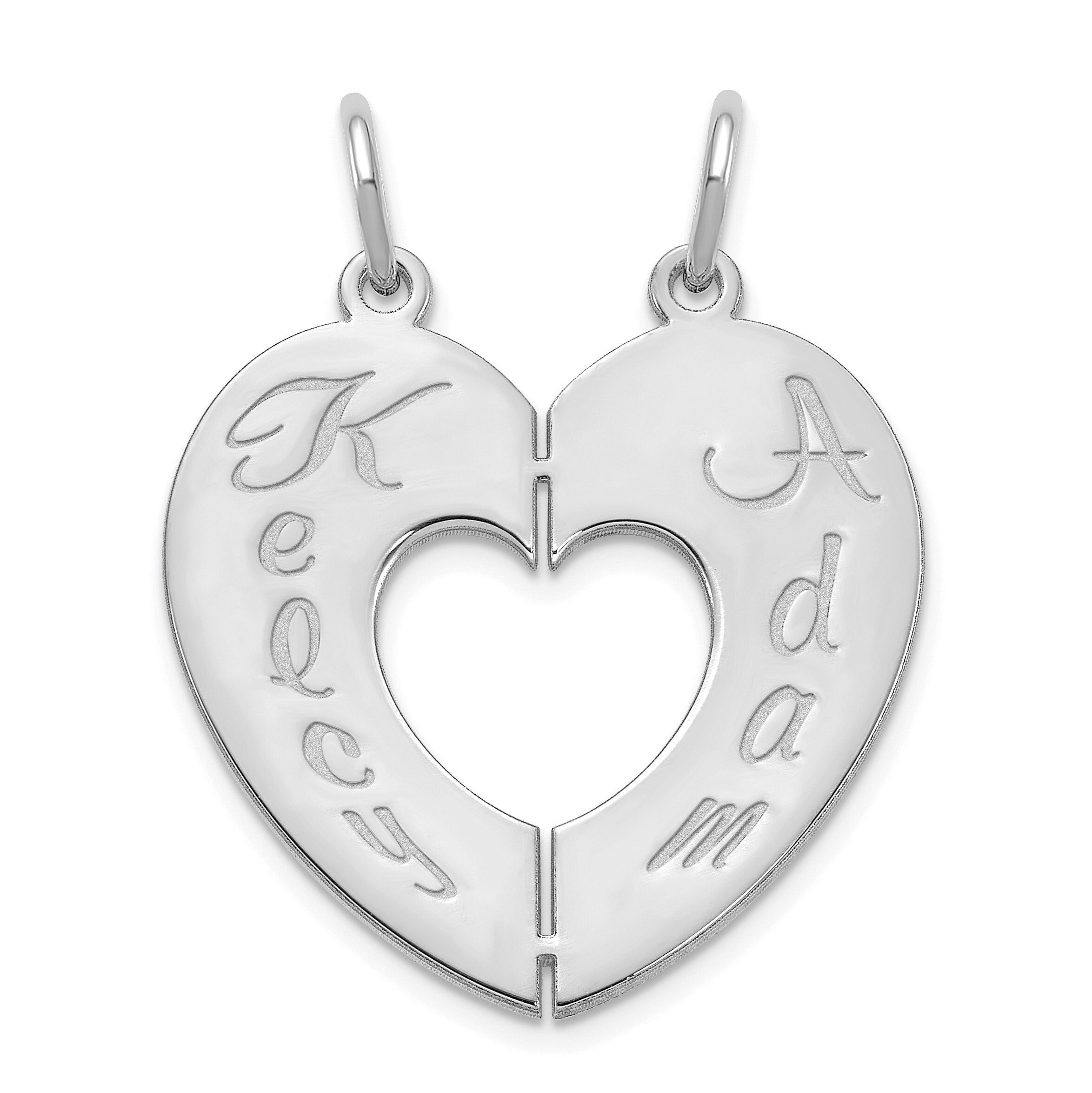 Personalized Solid 10k Gold, 14k Gold, or .925 Sterling Silver 2 (two) Name Breakable Heart Charm Pendant - Yellow, White, Rose (Pink)