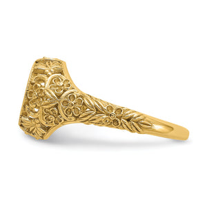 Side view of the floral monogram ring showing engraved flowers along the tapered shank