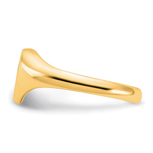 Side profile of the yellow gold heart signet ring showing the low tapered shank