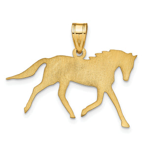 Back of the gold horse pendant showing a satin brushed finish