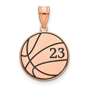 Rose basketball pendant with black enamel seams and the number 23
