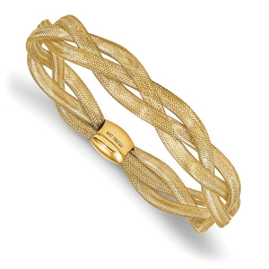 14K gold woven mesh bangle photographed at an angle showing the weave