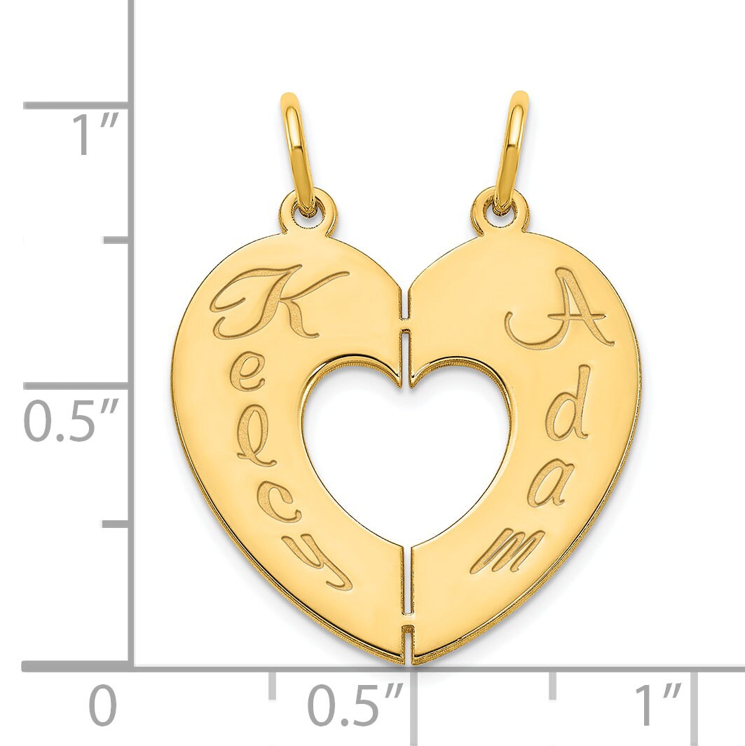 Personalized Solid 10k Gold, 14k Gold, or .925 Sterling Silver 2 (two) Name Breakable Heart Charm Pendant - Yellow, White, Rose (Pink)