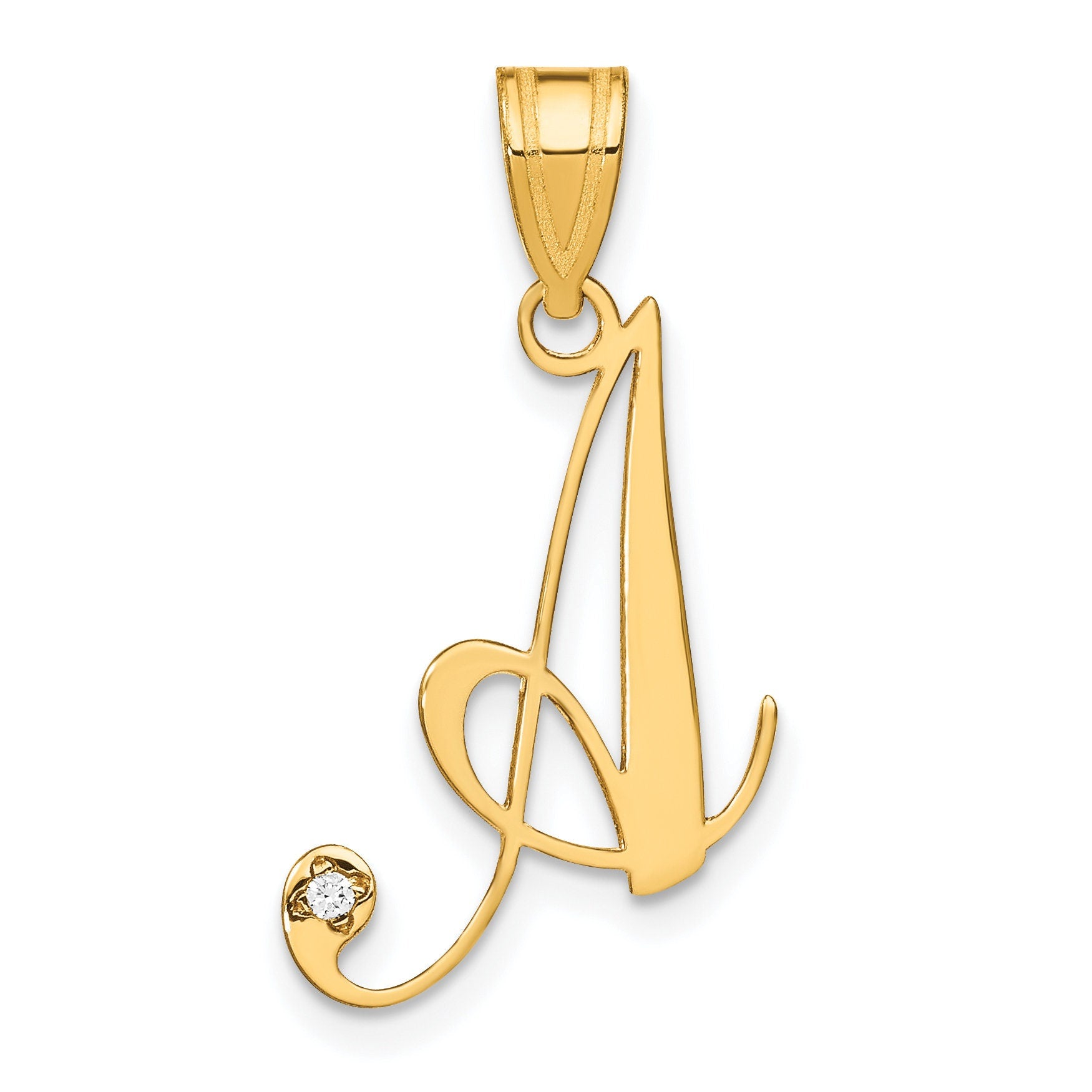 14K Gold Script Initial Pendant with Natural Diamond  Custom A-Z Letter Necklace Charm  Fine Jewelry Gift