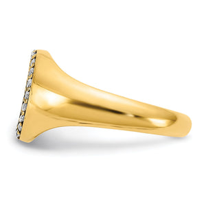 Side profile of the yellow gold oval signet ring showing the tapered band