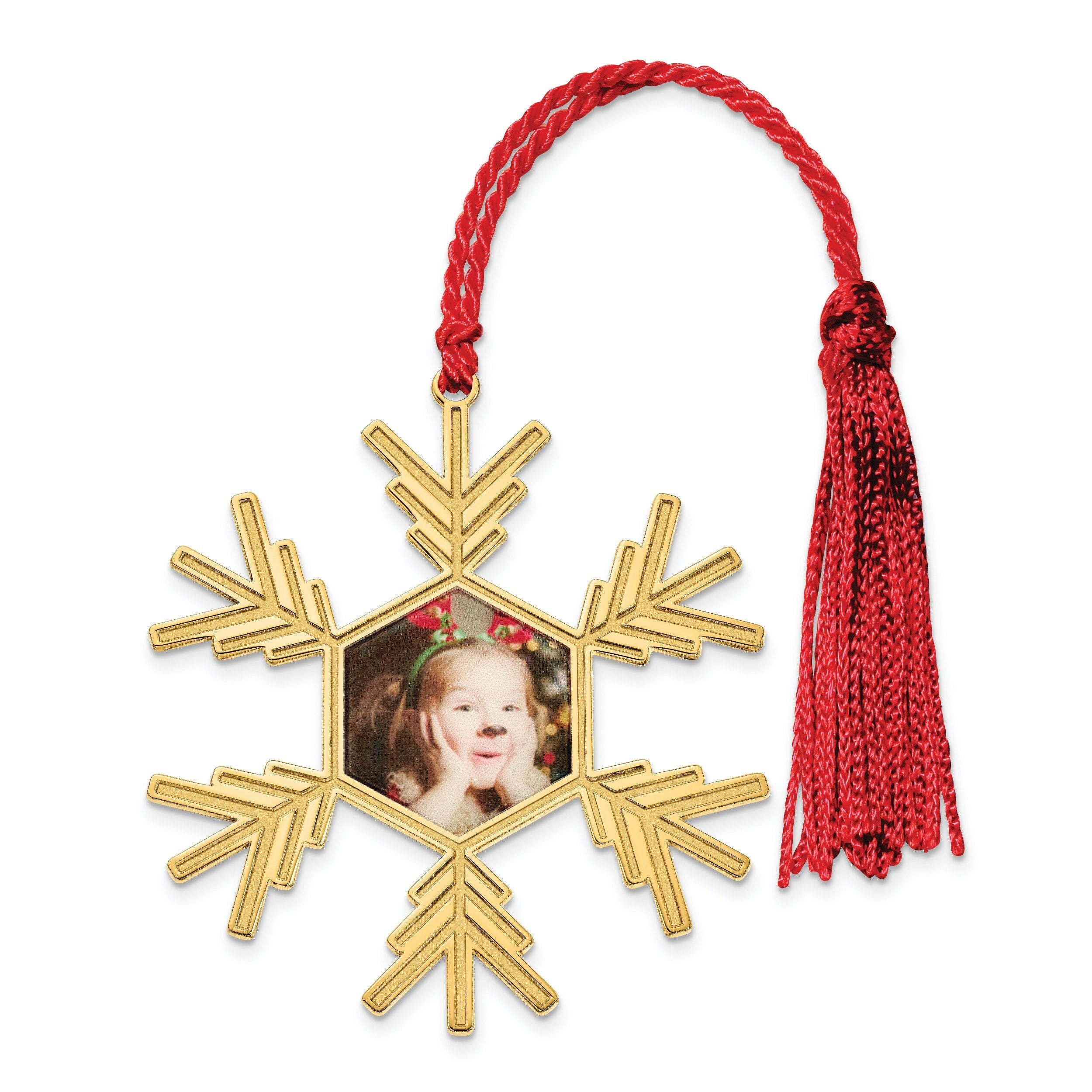 Custom Gold-Plated Snowflake Photo Ornament  Personalized Christmas Gift  Sterling Silver or Gold Finish  Holiday Keepsake with Picture