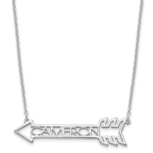 Sterling silver arrow name necklace with the name CAMERON on a cable chain