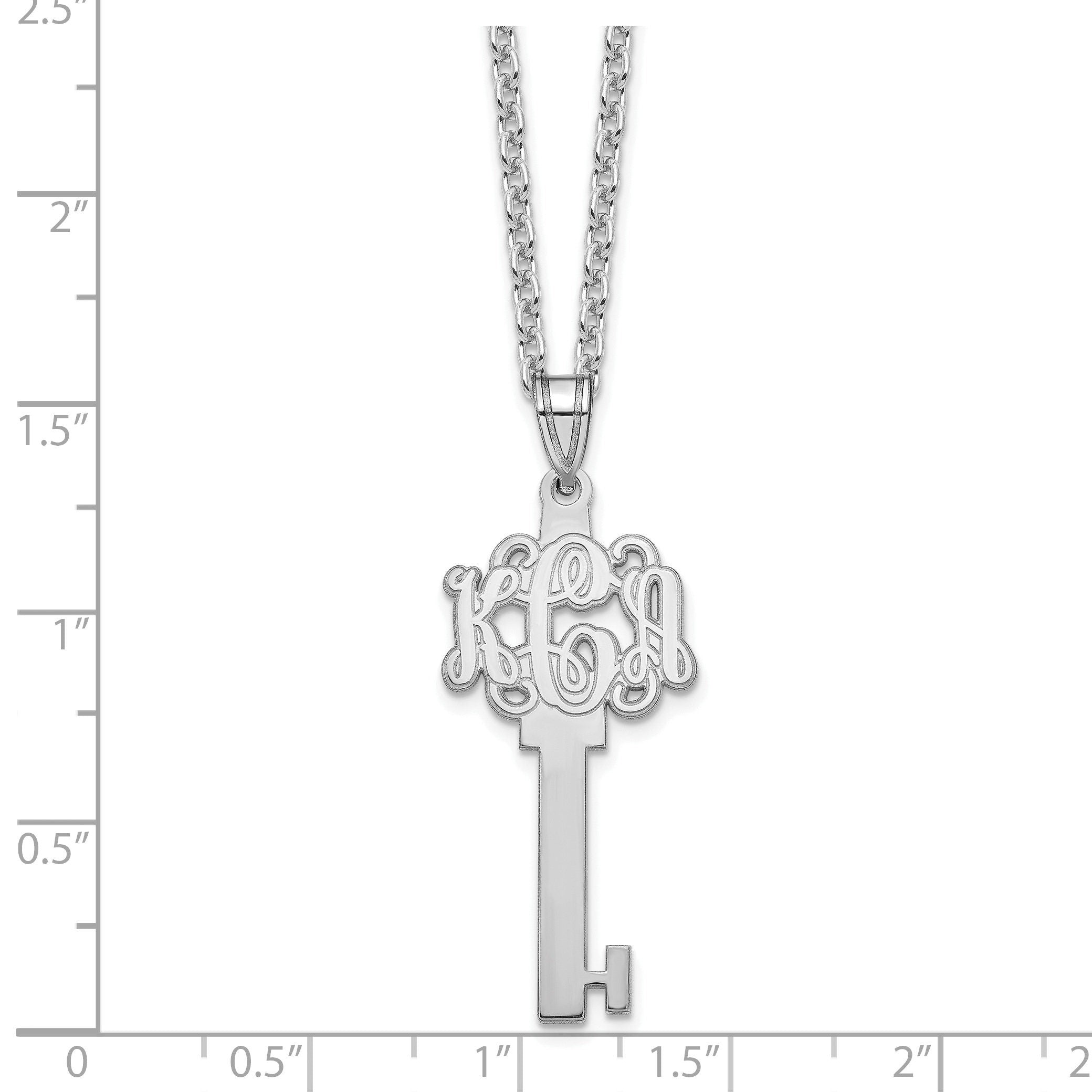 Personalized Script Monogram Key Necklace in Sterling Silver or Gold, Custom Initial Pendant, Gift for Her, Polished Finish, 1620" Chain