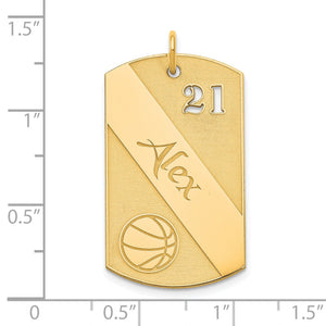 Gold plated basketball name pendant on a size chart, about 1.5 inches tall