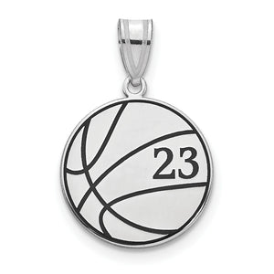 White basketball pendant with black enamel seams and the number 23