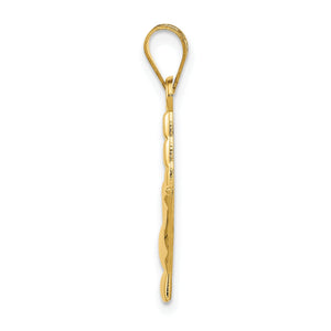 Side profile of the 14K gold I Love You hand pendant and bail