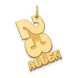Stacked 23 and ALLEN charm in yellow gold, angled view, Gold Time