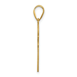 Side view of a gold lacrosse pendant showing its thickness and bail