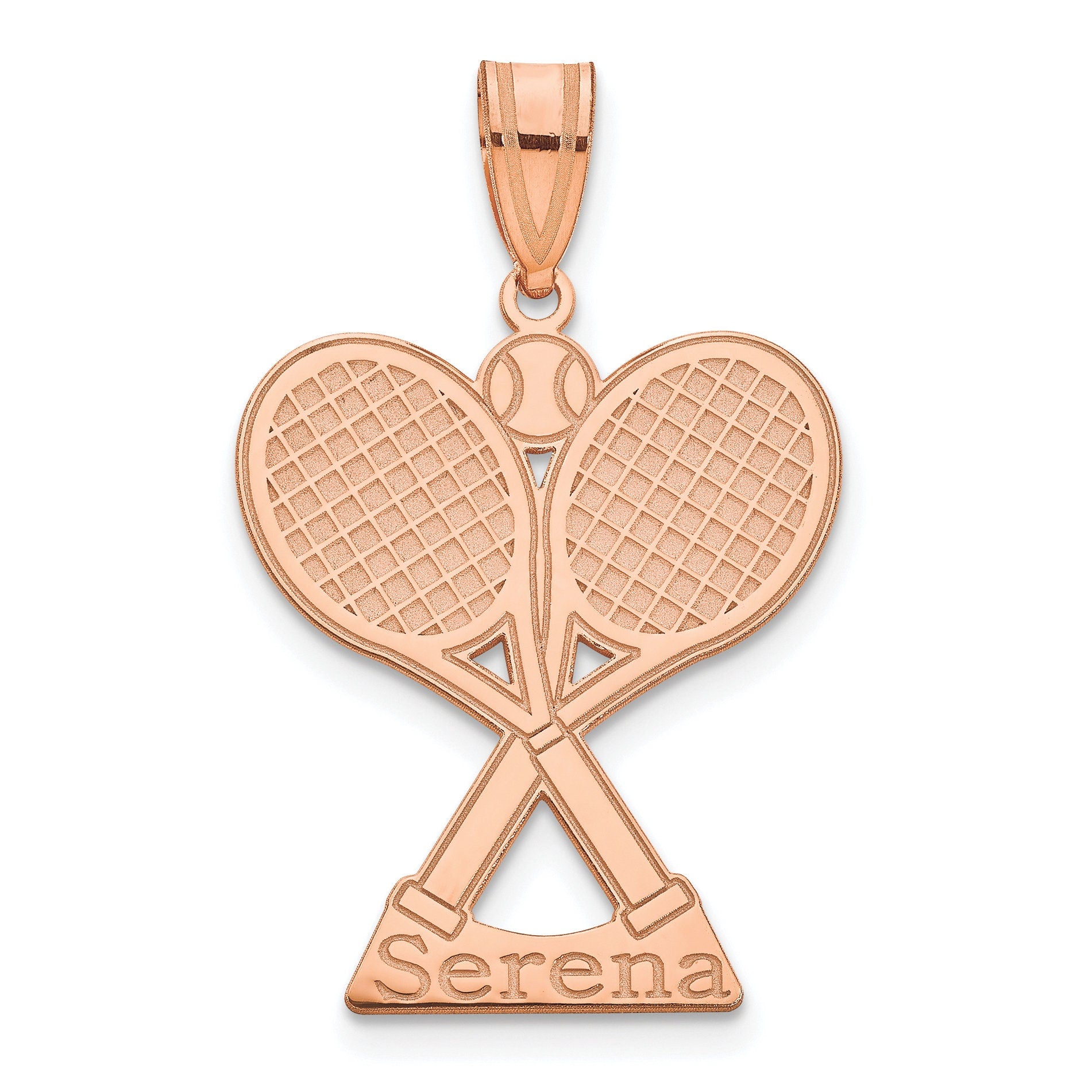 Personalized Tennis Racket Racquet & Name Pendant Polished Finish - Sterling Silver, 10k, 14k Gold - Yellow, White, Rose