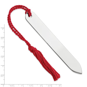 Size chart for a 5.75 inch personalized sterling silver bookmark with red tassel