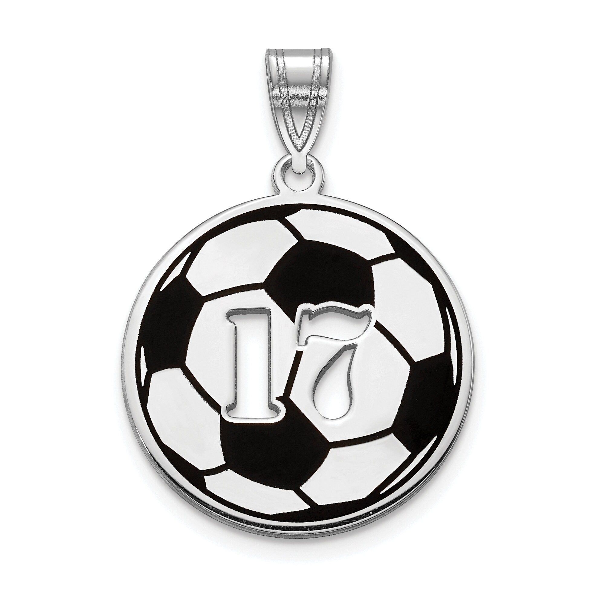 Custom Soccer Number Pendant  22mm Enameled Ball Necklace in Sterling Silver, Gold Plated, 10K or 14K Yellow or White Gold