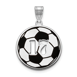 Sterling silver soccer ball pendant with black enamel panels and a cut-out jersey number 17