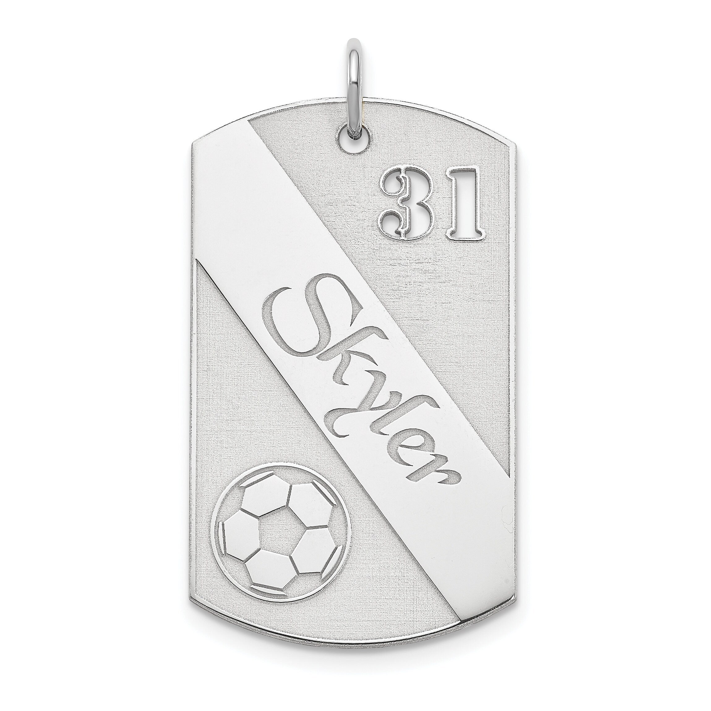 Personalized Sterling Silver/Gold-Plated Silver Soccer/Futbol Dog Tag Charm w/ Number & Name- Goalkeeper, Wingback, Sweeper, Forward, Center